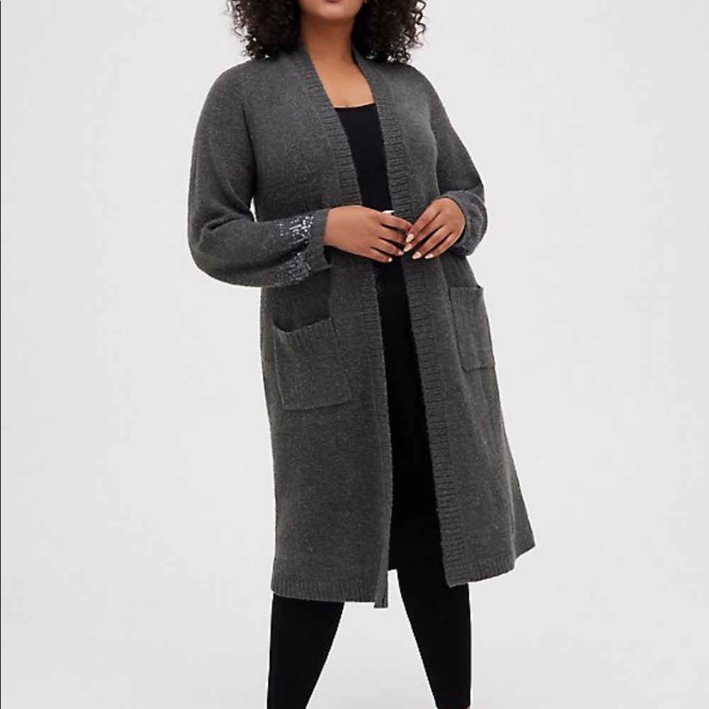 Torrid drop shoulder grey sequin cardigan size 3